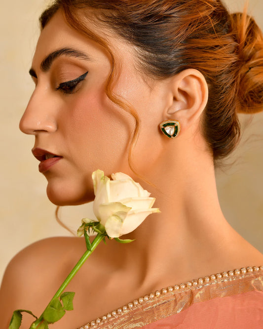 Emerald Halo Polki Studs