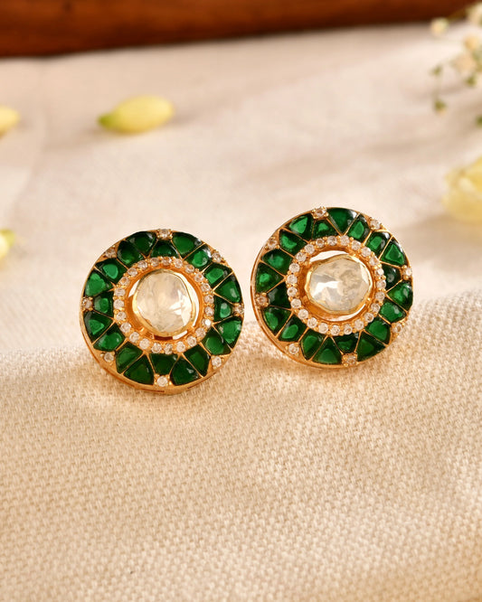 Round Emerald Polki Studs