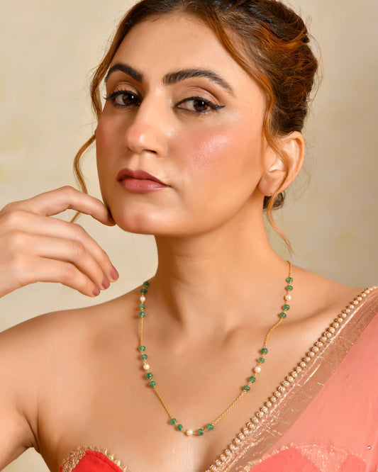 Emerald Beads and Pearl Mala