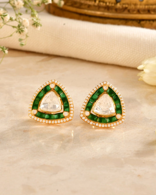 Emerald Halo Polki Studs