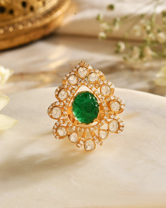 Emerald Lotus Statement Ring