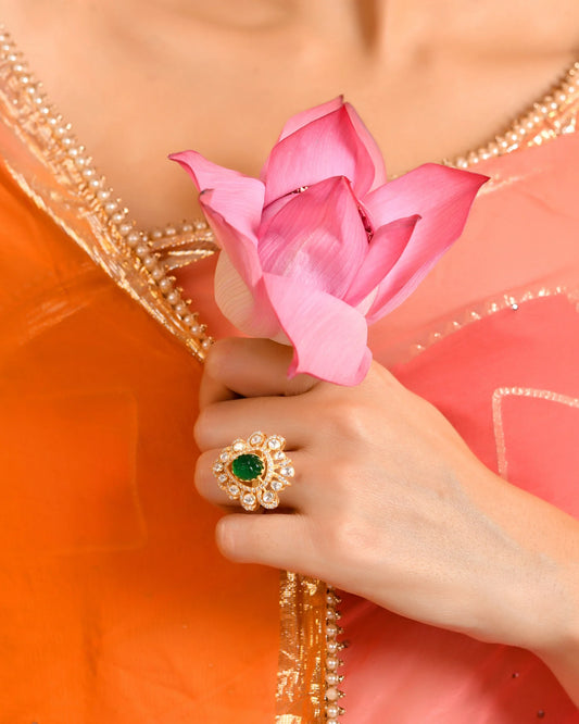 Emerald Lotus Statement Ring