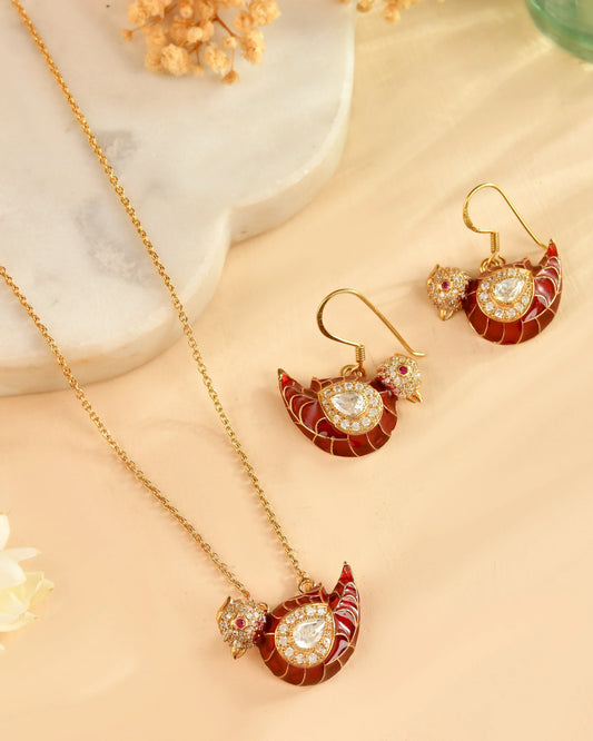 Royal Ruby Bird Pendant Set