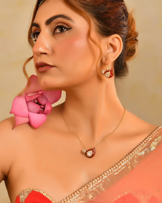 Royal Ruby Bird Pendant Set